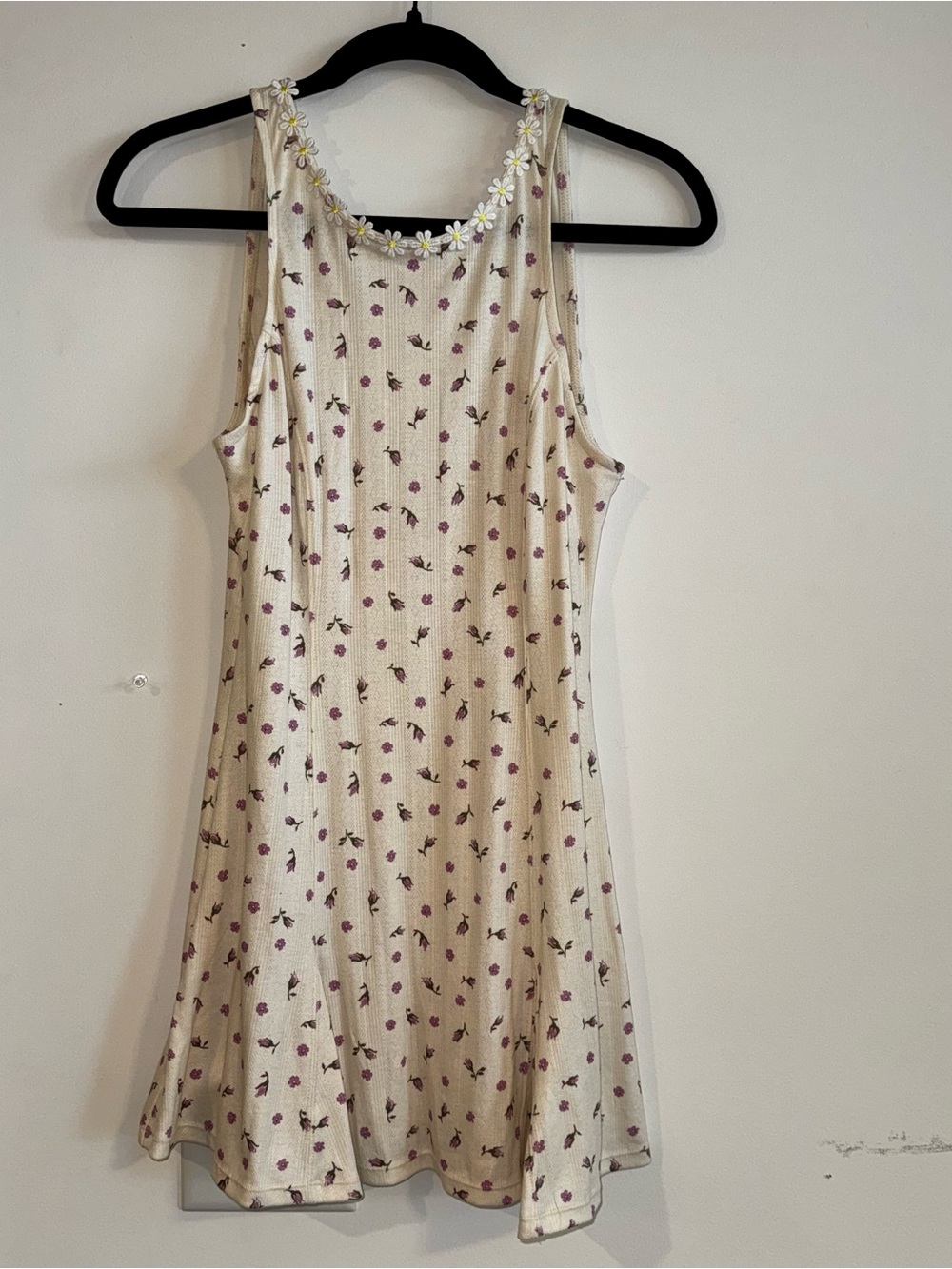 Free People Cream Mini Dress with Purple Floral Print & Daisy Trim